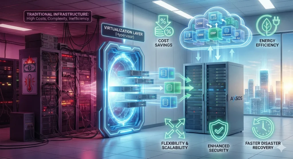 Vergleich alter und neuer IT-Infrastruktur, Virtualisierung.