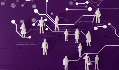 شخصيات على خلفية دوائر رقمية